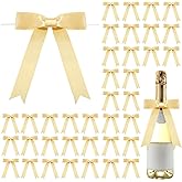 Riceshoot 50 Pcs Gold Satin Ribbon Bows 5x7 Inch Large Twist Tie Bow for Gift Wrapping Champagne Bottle Balloon Treat Bag DIY Craft Decor Wedding Bridal Baby Shower Birthday Graduation Party