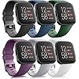 6 Pack Sport Bands Compatible with Fitbit Versa 2 / Fitbit Versa/Versa Lite/Versa SE, Classic Soft Silicone Replacement Wristbands (Large, White/Olive Green/Gray/Blue/Purple/Black)