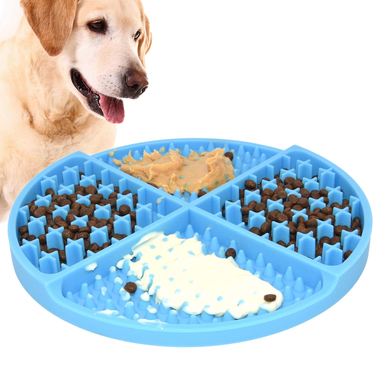 Bangp Silicone Dog & Cat Lick Mat and Slow Feeder,Extends Mealtime for Fast Eaters and Reduces Anxiety,Heavy-Duty Design,Dishwasher Safe,Perfect for Yogurt,Treats,Peanut Butter (Blue)