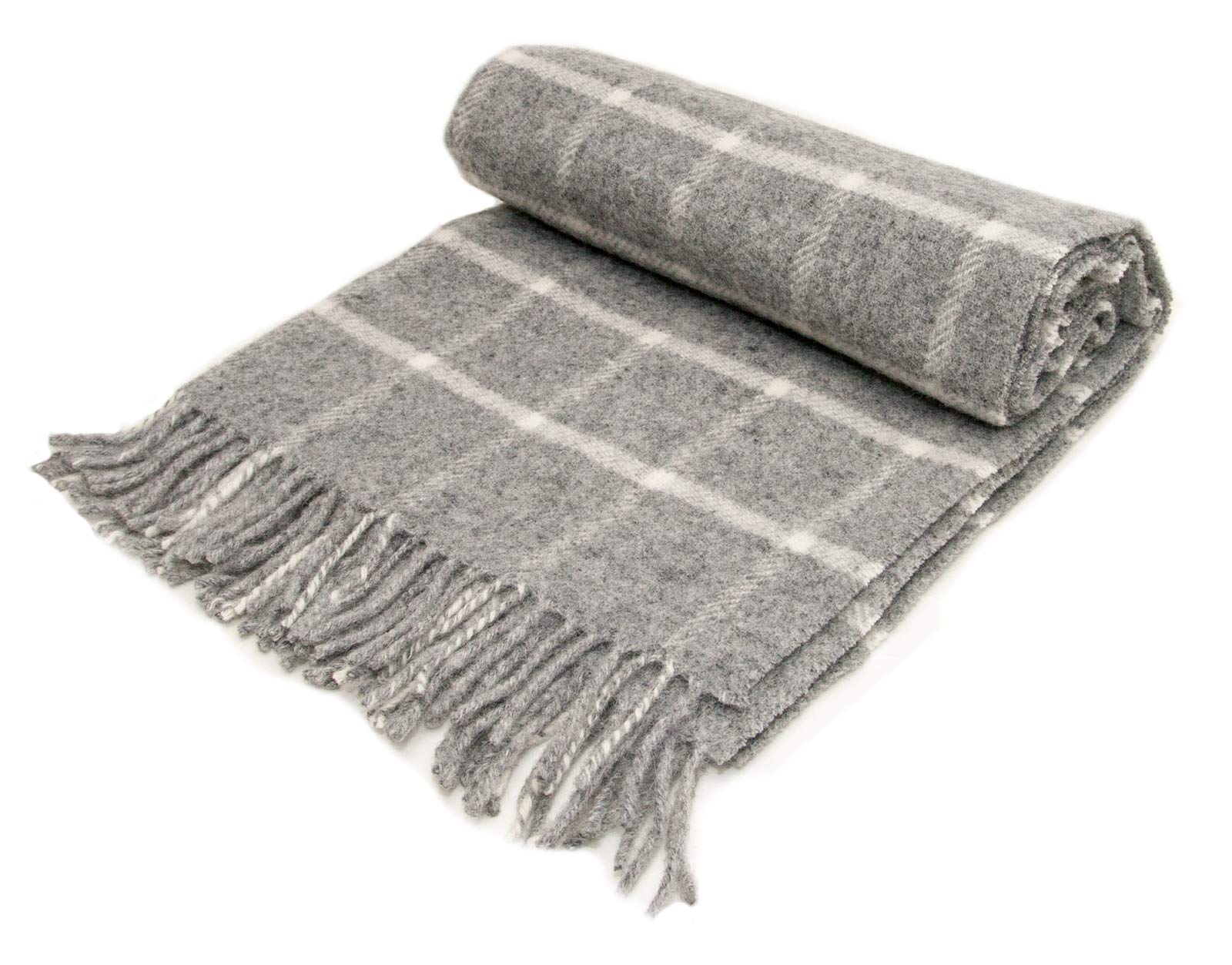 Windowpane Check - Pure New Wool - Knee Rug Small Throw Blanket - Grey - British Made by Tweedmill Textiles
