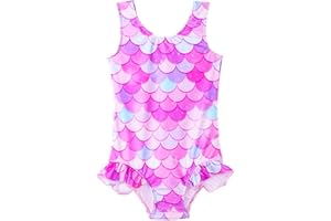 Snowheart Girls Bathing Suit Toddler Swimsuit Girl Hawaiian Floral Ruffle One-Piece Breathable Swimwear 4-10T