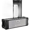 ABFOCE Solar Bluetooth Speaker,IPX7 Waterproof Portable 20W Rich Bass,with 27 LED Lights, 5000mAh Battery,Mic,TF Card,for Outdoor Shower Home-Black