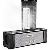 ABFOCE Solar Bluetooth Speaker,IPX7 Waterproof Portable 20W Rich Bass,with 27 LED Lights, 5000mAh Battery,Mic,TF Card,for Outdoor Shower Home-Black