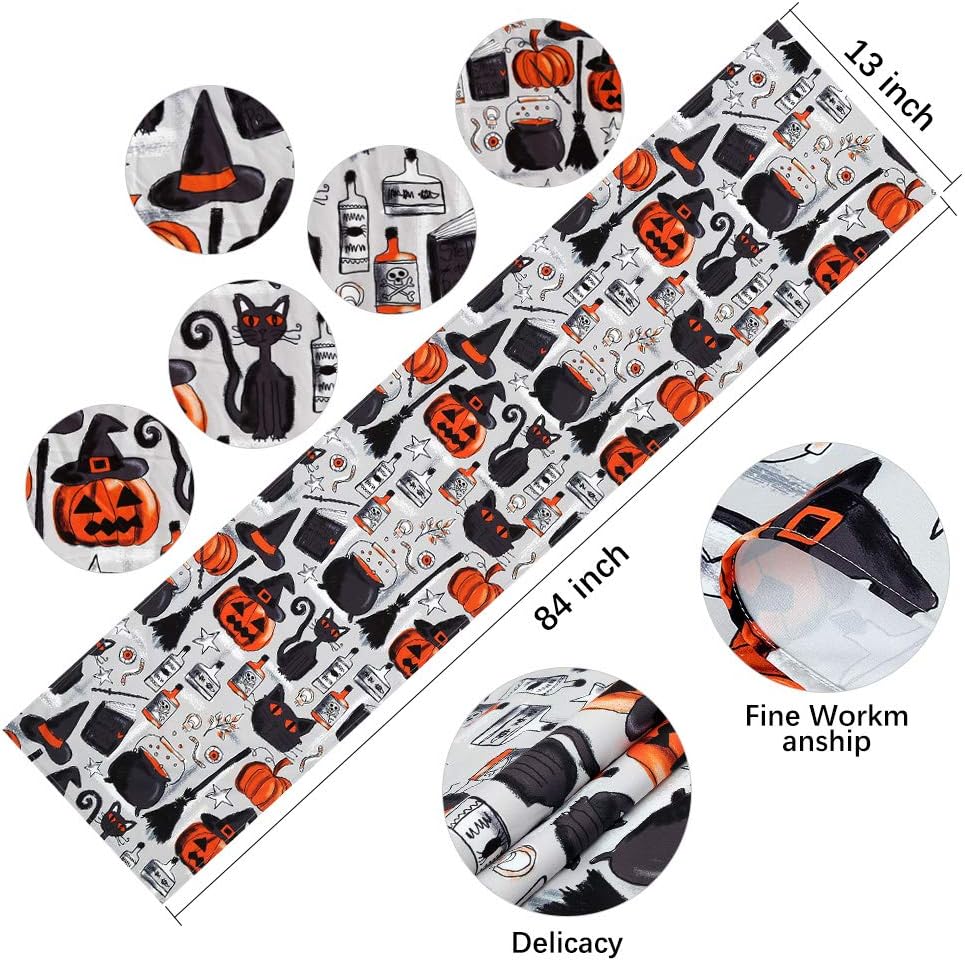 B-COOL Halloween Runner 2 Pack 13x84 Table Runner Polyester Table Runner Gray Orange Dresser Scarves Autumn Ornaments Design Table Runner: Home & Kitchen
