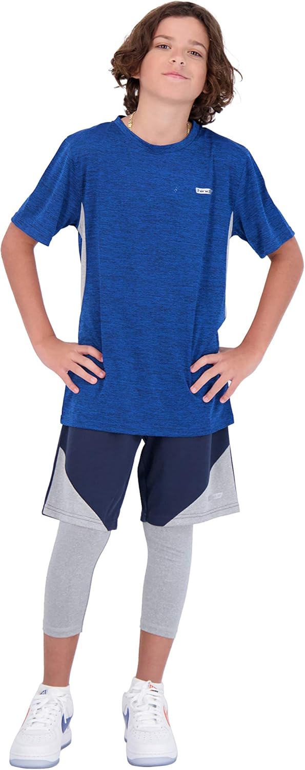 Hind Boys 3-Piece Athletic Short Set for Kids Basketball Shorts Athletic T-Shirt and Leggings for Sports and Training: Clothing