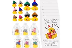 Liliful 100 Sets Christmas Rubber Ducks Coworker Gifts Bulk Christmas Holiday Rubber Ducks Toys with Card Organza Bag for Coworkers Employee Staff Team Xmas Party Supplies