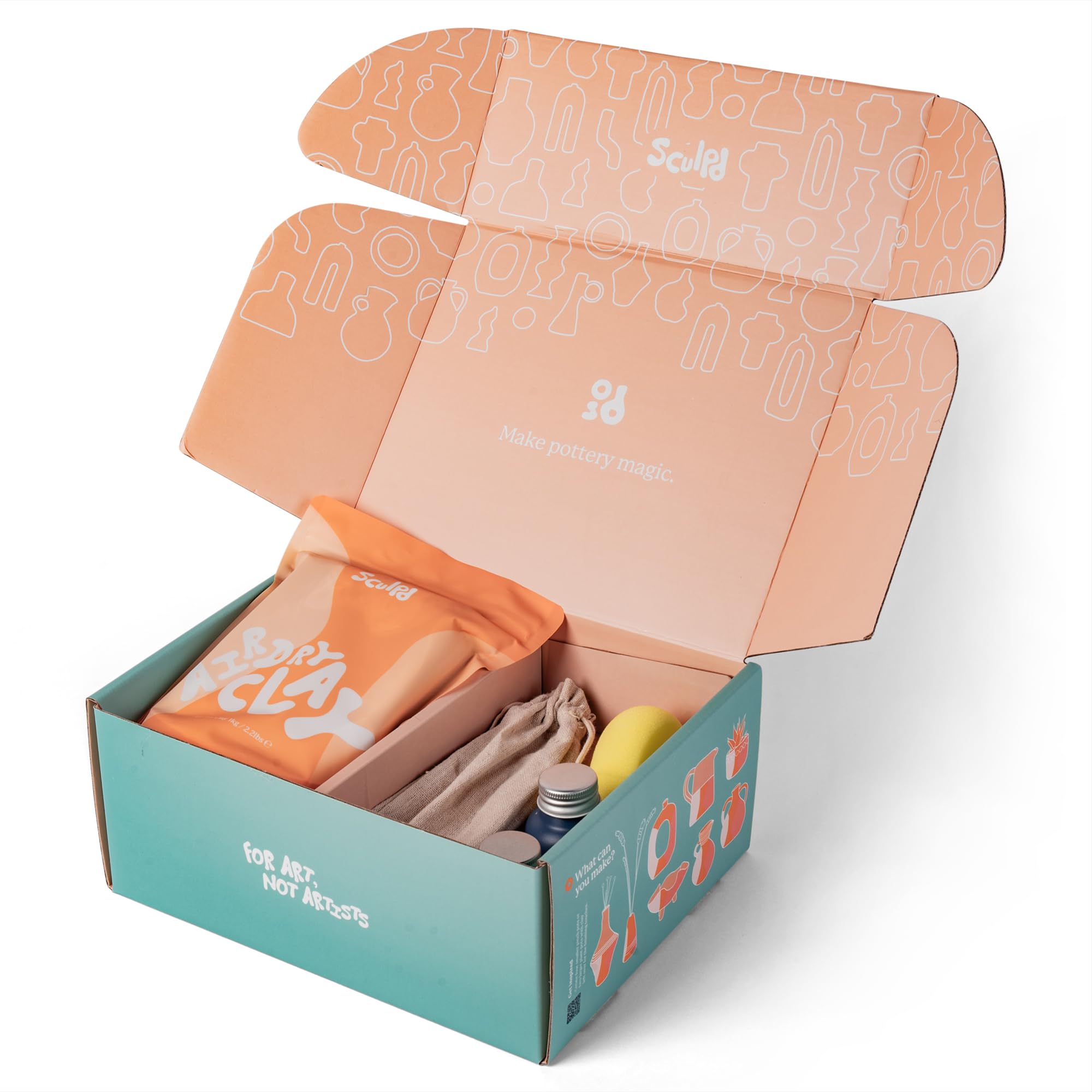 Sculpd - The Original Pottery Kit - Complete Air Dry Clay Kit for Adults Includes Sculpting Tools, Varnish, Paint Brushes, Guides, Arts & Crafts Sets, Gloss Varnish