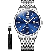 OLEVS Mens Silver Watches Classic Luxury Waterproof Watch for Men Analog Quartz Stainless Steel Men's Dress Watches Casual Wrist Watch Large Face with Day Date Relojes para Hombres