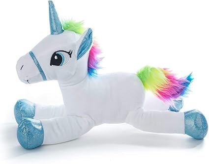 Amazon.com: Supertoys Magic Sparkle Unicornio peluche caballo de juguete para chicas o chicos blanco nieve mágico peluche animal para sus pequeños o cumpleaños ahora con un bono gratis – Pequeño mono almohada: