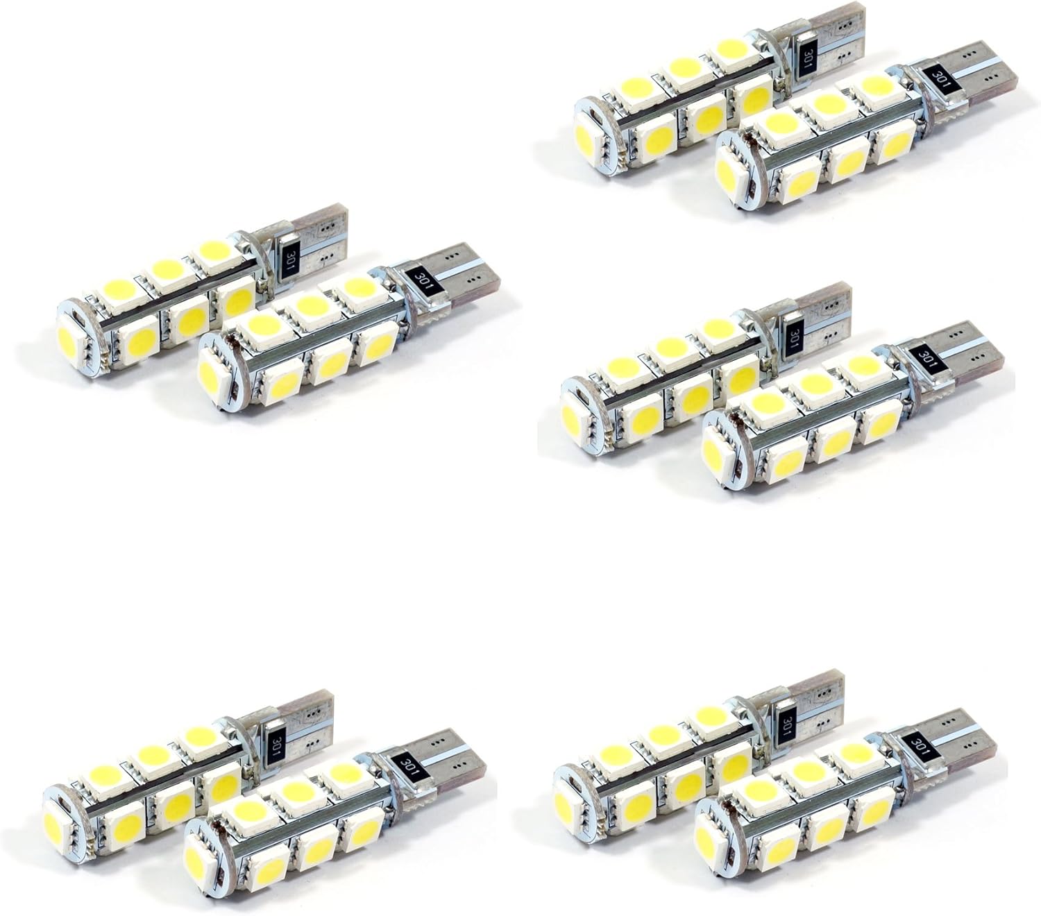 T10 Wedge 194 LED WHITE CANBUS 6000K Light Bulb 13SMD 5050 158 192 W5W 168 921 2825 for Car Interior Dome Map Door Courtesy License Plate (Pack of 10)