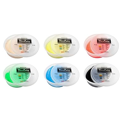 CanDo TheraPutty Standard Ehersisyo Putty, 6 Piece Set (Tan, Dilaw, Pula, Green, Blue, Black), 4 oz