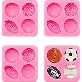 4PCS Ball Silicone Molds, Sports Theme Cake Decoration Silicone Mold, DIY Cookies Candy Gummy Chocolate Molds Ice Cream Tray for Holiday Party Day
