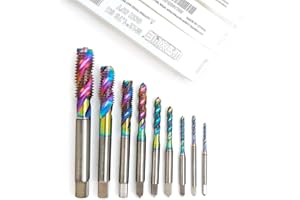 WEXWE Tools DLC Coating Spiral Flute Taps High Speed Steel (HSS) 3 Flutes Machine Screw Tap Set Metric M2 M2.5 M3 M4 M5 M6 M8 M10 M12 Thread Tapping Tool 9cps