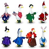 Lafans 8 Set Holiday Porch Goose Outfits Kit for Year-Round Decor: Christmas, Halloween, Thanksgiving, 4th of July, Valentine‘s, Easter, St. Patrick’s Day & Winter Ski Suit(23inch)
