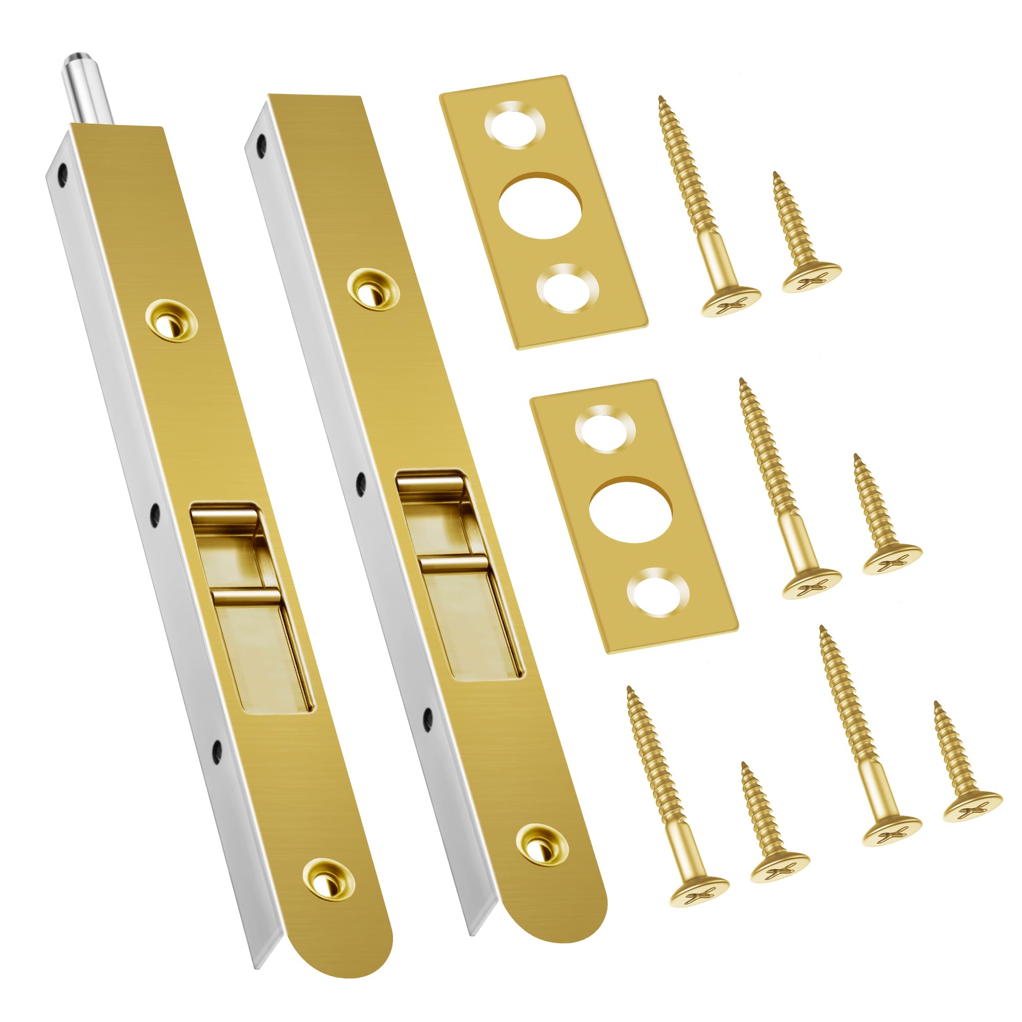 Photo 1 of Ceoighe 2 Pack Flush Bolt for Double Door, 7 Inch Heavy Duty Chrome Plating Flush Latch Bolts, French Lock for Opening and Composite Wood Double Dummy Door (Copper Plating Color)