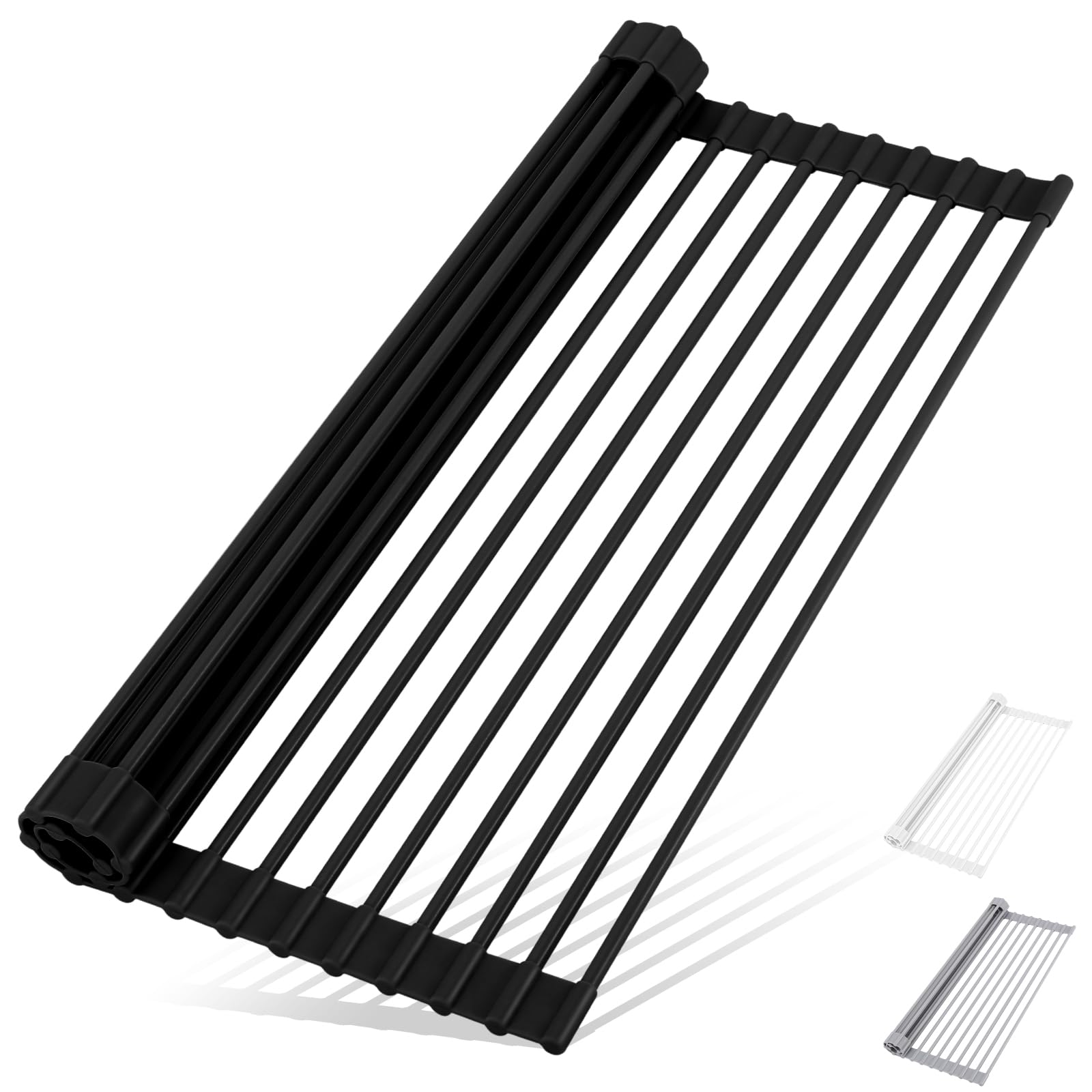 Photo 1 of HANZENMA Roll Up Dish Drying Rack Over The Sink Kitchen Roll Up Sink Drying Rack Multipurpose Foldable Sink Drying Mat, Heat-Resistant, Anti-Slip & Anti-Rust Dish Rack for Kitchen, 17" x 13", Black