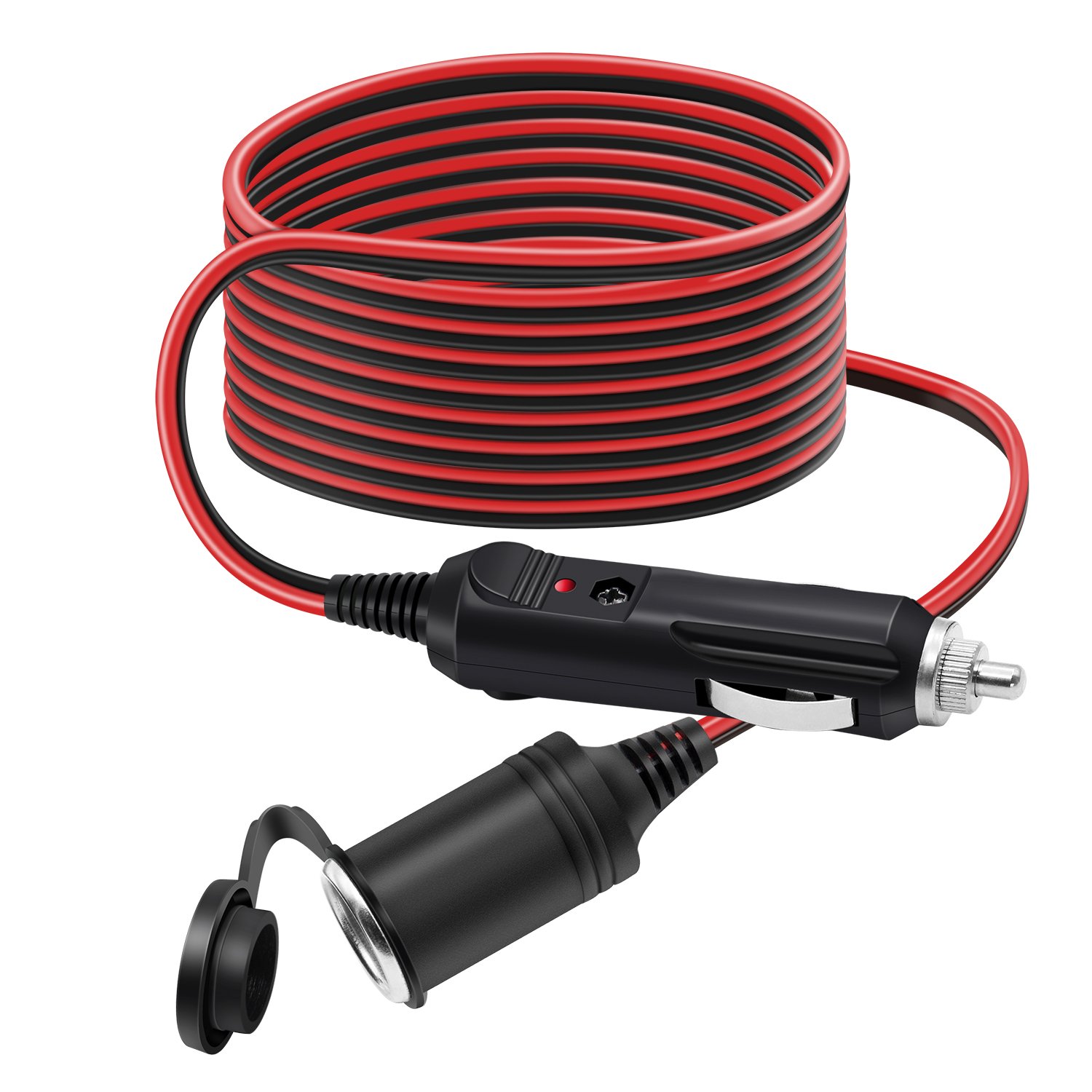 Outtag 12Ft Car Cigarette Lighter Extension Cord 12V/24V DC Car Charger