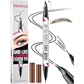 iMethod Curved Eyebrow Pen - 2-in-1 Dual-Ended Eyebrow Pencil with Curved Tip and Precise Brush-Tip, Microblading Pen for Natural Brows, Dark Brown