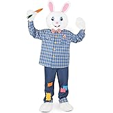 Aotiooy Easter Bunny Costume Adult, 7 PCS Deluxe Rabbit Mascot Outfit for Men Women, Professional Plush Cartoon Suit Dress Up