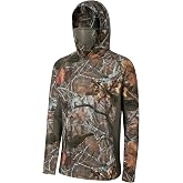 BASSDASH Men's UPF 50+ Camo Long Sleeve Hunting Fishing Hoodie Shirt | Lightweight Moisture Wicking 4-Way Stretch Hoodie with Built-in Neck Gaiter &amp; Mesh Panels, for Fishing Hiking Kayaking