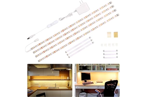 Wobane Under Cabinet Lighting Kit,Flexible LED Strip Lights Bar,Under Counter Lights for Kitchen,Cupboard,Desk,Monitor Back,S