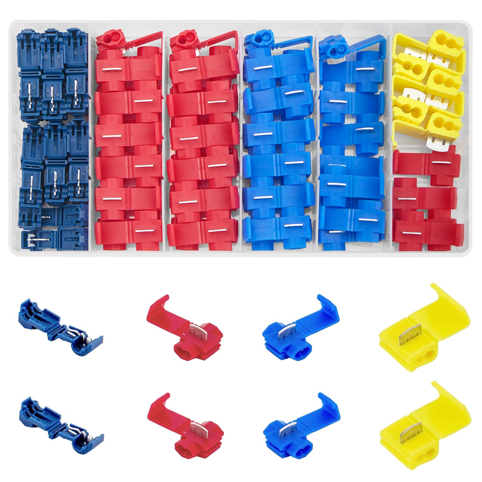 Vwoqiy 80 Pcs T Tap Electrical Connectors, Wire Quick Splice Connector, Electrical Wire Connectors, Insulated Spade T-Tap Electrical Connectors Line Terminals Self-Stripping Crimp Connectors