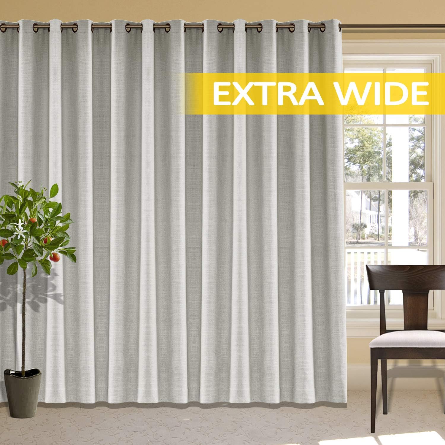 cololeaf Room Darkening Linen Curtain for Sliding Door Energy Saving Faux Linen Curtain for Living Room, Primitive Burlap Textured Linen Room Divider Curtain, Sand White 100W x 84L Inch (1 Panel)