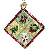Old World Christmas Christmas Quilt Glass Blown Ornament for Christmas Tree, Handcrafted Holiday Decoration, Holiday Collection