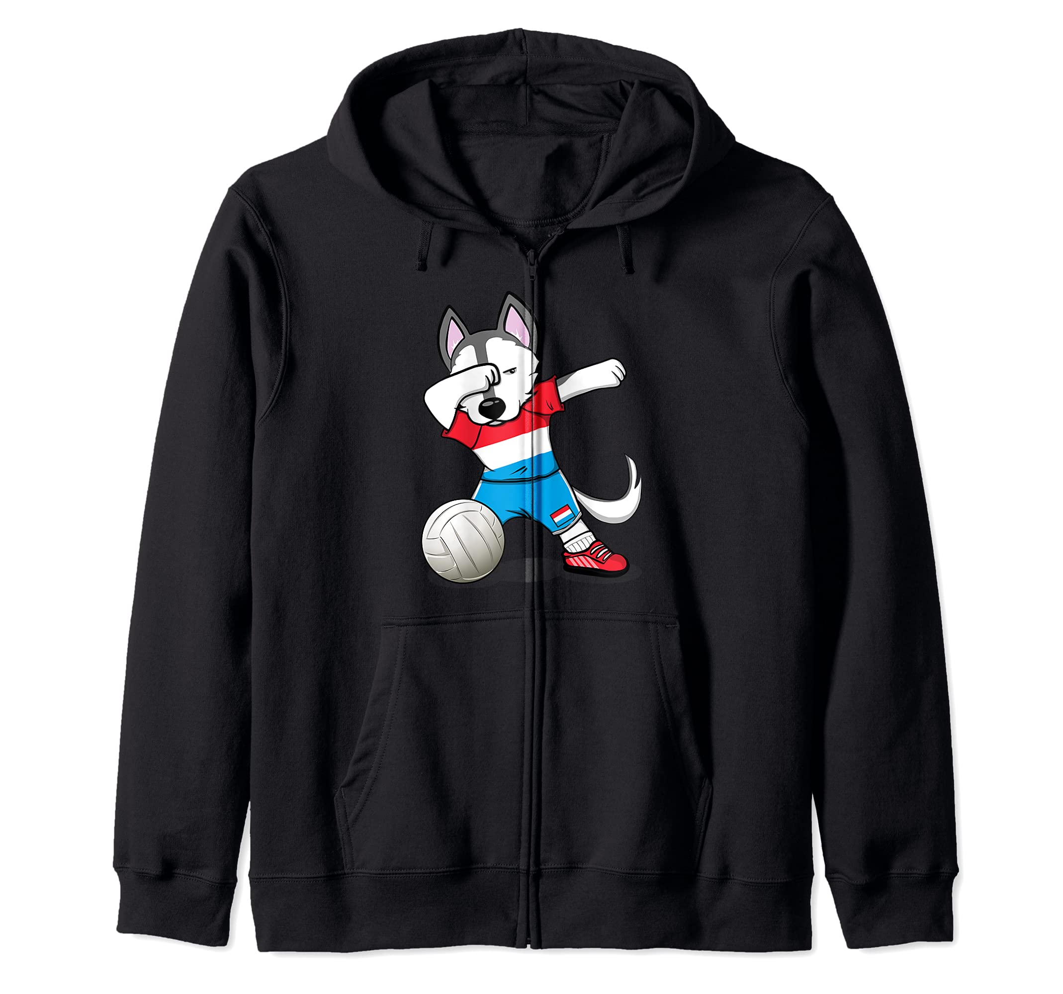 Dabbing Husky Dog Luxembourg Volleyball Fans Jersey Flag Zip Hoodie