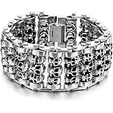 COOLSTEELANDBEYOND Men’s Skull Link Bracelet Stainless Steel Wide Biker Chain Gothic Punk Bold Statement Jewelry