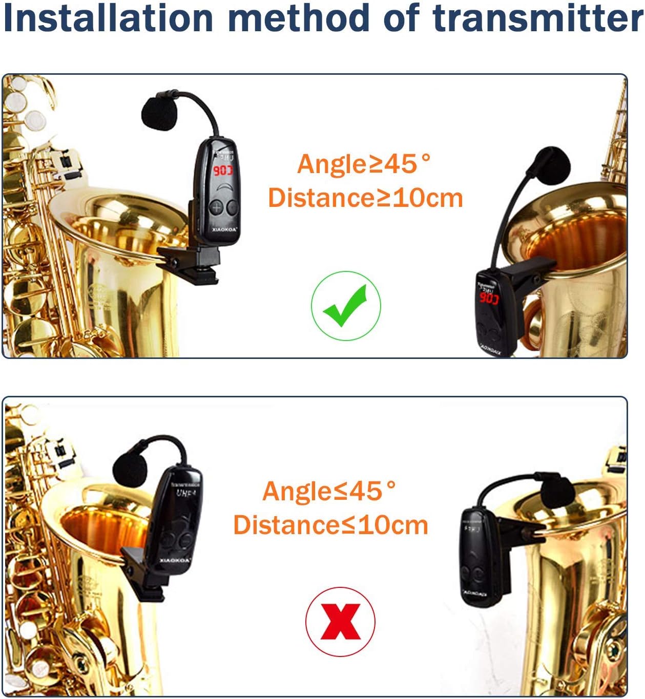 XIAOKOA UHF Wireless Instruments Microphone,Saxophone Microphone,Wireless Receiver and Transmitter,160ft Range,Plug and Play,Great for Trumpets, Clarinet, Cello: Home Audio & Theater