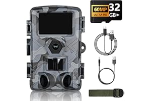 LANTOOCAM Trail Camera, 60MP Hunting Camera with WiFi, 32GB TF Card, Night Vision, Motion Activated, IP66 Waterproof, 120°Wide-Angle for Deer Scouting or Home Security, APP Control, H.264 MP4 Video