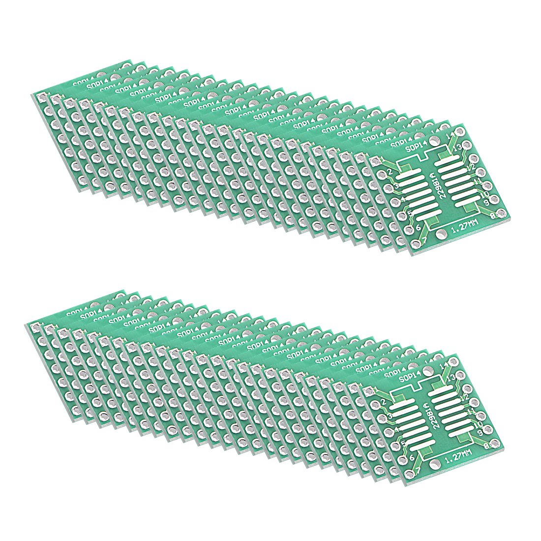 sourcingmap SSOP 14PIN 0.65 / SOP 14PIN 1.27 to DIP Adapter PCB Board Surface Mounted Devices Converter 50pcs