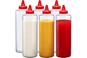Amazing Abby 24-Ounce Plastic Squeeze Bottles (Set of 6), Reusable Condiment Bottles, BFA-Free, Dishwasher-Safe, Perfect for Ketchup, Mustard, Mayonnaise, Sauces, Condiments, Dressings, and More