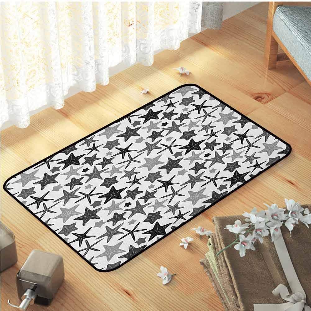 Dark Grey Indoors Bathroom Mats Monochromatic Starfish Pattern Exotic Aquarium Fauna Underwater Wildlife Modern Area Rug Comfort Underfoot for Home Decorate W15 x L23 Black Grey White