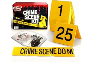 TAPIX Halloween Crime Scene Decorations Kit, Crime Mystery Dinner Party Game Supplies, Includes Crime Scene Tape, 25 Yellow Evidence Markers, 25 Crime Object Cards