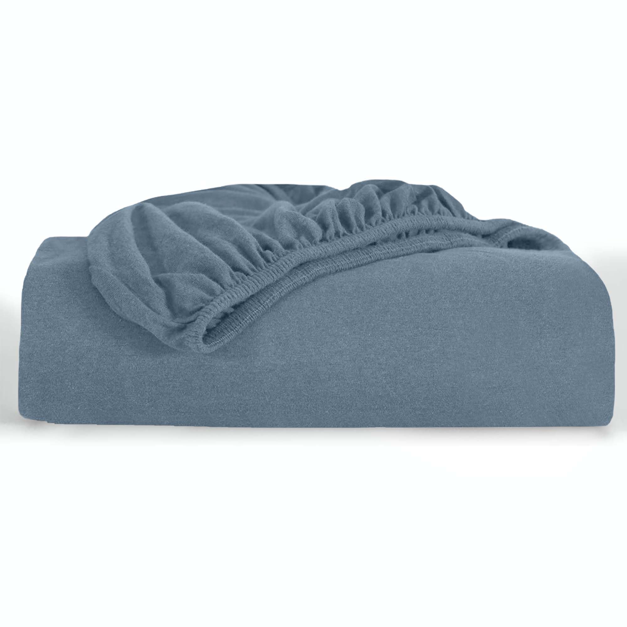 Oxford Homeware King Size Fitted Sheets – 30 Cm Deep Pocket Jersey Fitted Sheet Washed Blue, 100% Organic Cotton Soft Breathable Easy Care Bed Sheets – Shrinkage and Fade Resistance (152x200)