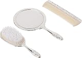 Kingsley 3 pc Silver Chrome Girls Vanity Set Brush Comb Mirror Dresser Mount view 2