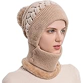Tandarui Scarf Hats Set for Women,Winter Warmer Beanie Hats One-Piece Fleece Lined Knit Balaclavas Mask Set
