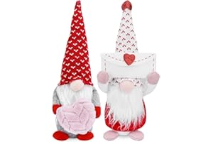 HOMGATY 2PCS Valentine's Day Gnome Decor with Greeting Card and Zippered Heart, DIY Handmade Plush Valentine's Day Scandinavian Tomte Swedish Gnome Cute Faceless Dwarf Household Ornaments