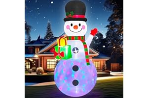 Danxilu 8 FT Christmas Inflatable Snowman Outdoor Decoration, Built-in Colorful LED Lights Xmas Inflatable Snow Man with Gift Box Blow Ups Yard Decoration for Outside Garden Lawn Holiday Party Decor