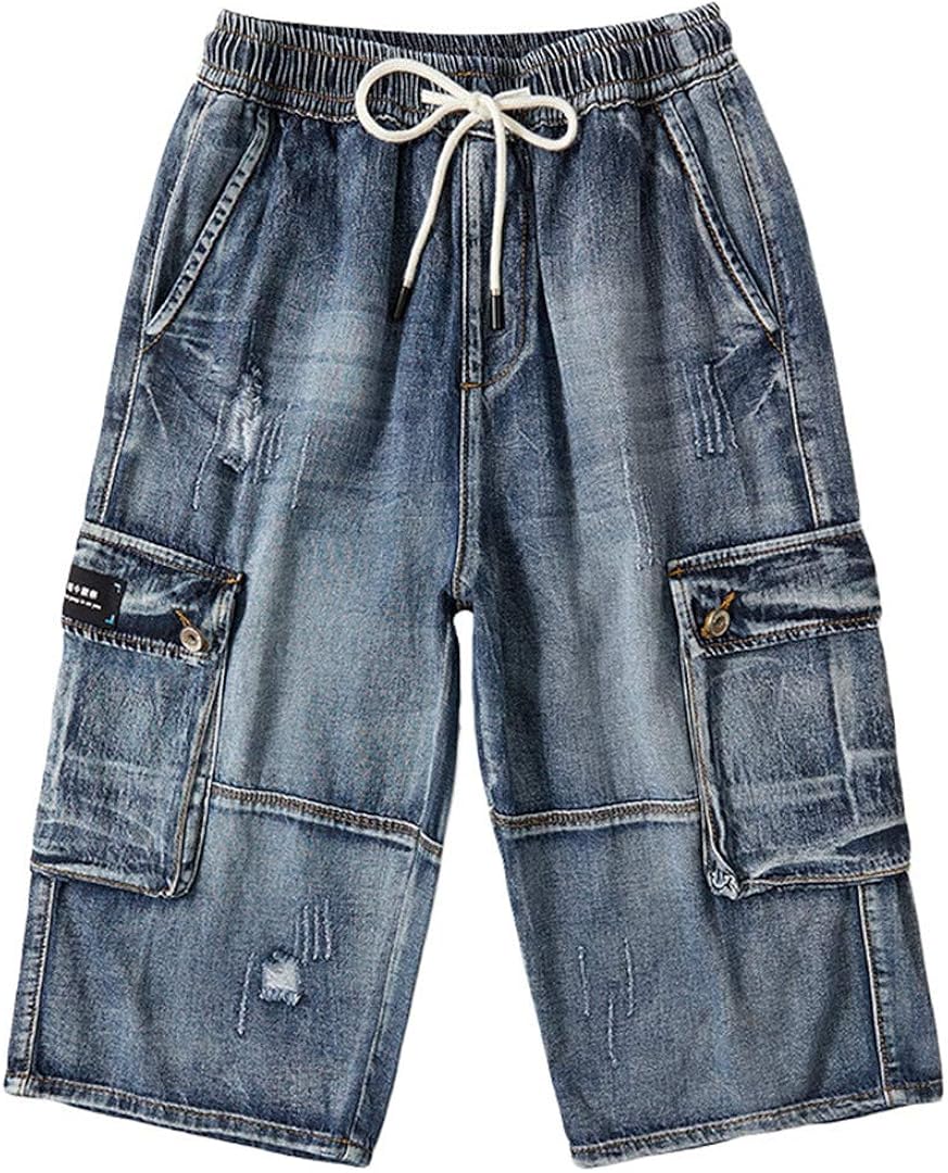 mens elasticated denim shorts
