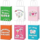 12 PCS Mahjong Party Decorations Gift Bags Set Multiple styles Mahjong Theme Wrapping Bags with Handles Goodie Candy Gift Paper Bag Favor Treat Bag for Women Men Game Night Birthday Party Supplies