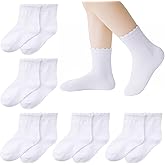 Marrywindix 6 Pairs Toddler Girls Ruffle Socks Frilly Dress Crew Cotton No Show Ankle Socks for Girls Boys