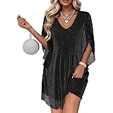 Gettalocky Women's Sparkly Cocktail Dresses for Wedding Guest Flutter Sleeve Loose Chiffon Party Dress (XS-XL)