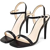 Elisabet Tang Women's High Heeled Sandals 4 Inch Strappy Sling Back Stiletto Open Square Toe Heels with Ankle Straps at Wedding Party Prom Work Dating