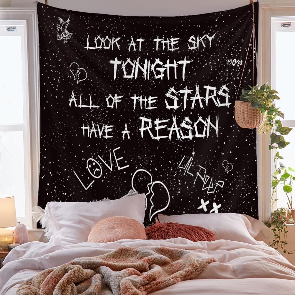 Tapestries - Jhdstore Rapper Wall Tapestry Lil Peep Tapestries Juice Wrld Black and White Star Tapestry for Bedroom Dorm Hip Hop Home Decorations Wall Hanging 60'' X 40''