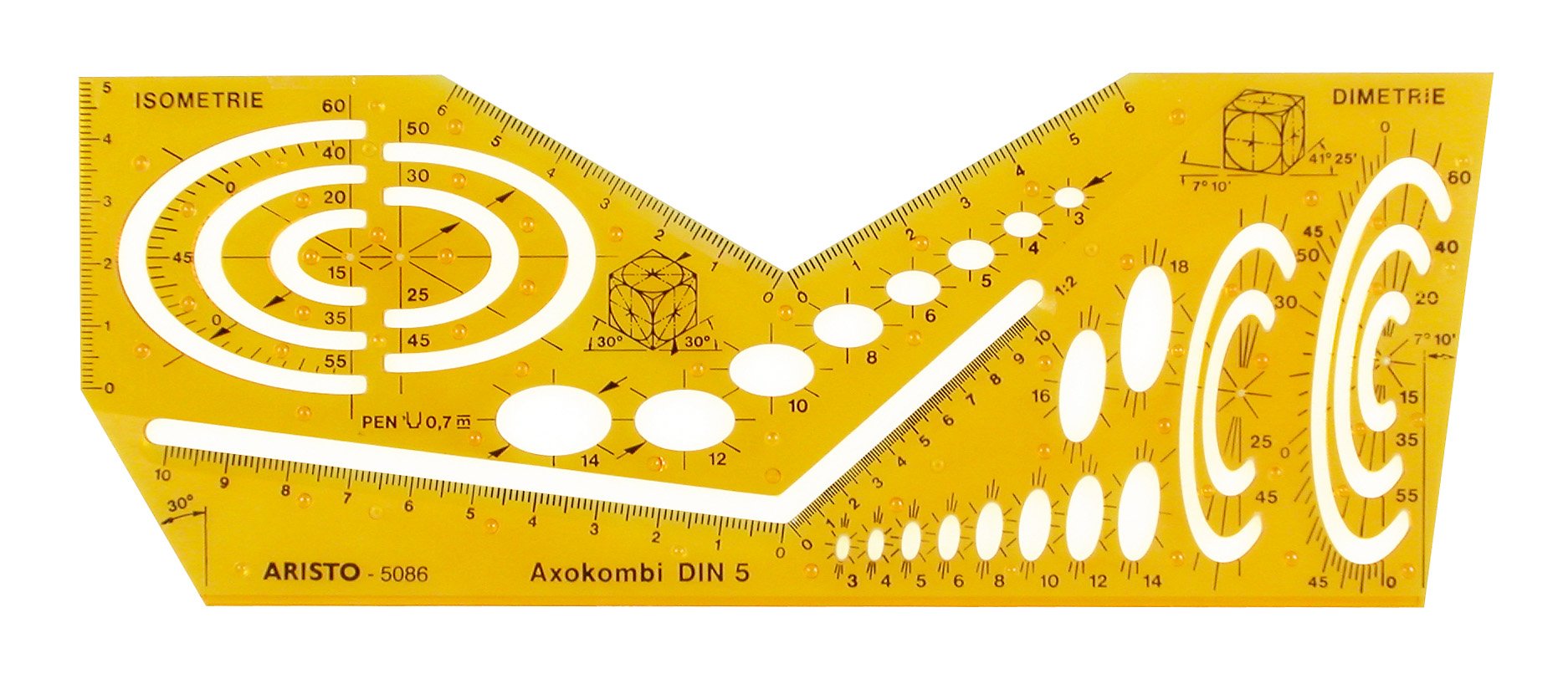 Aristo Axokombi 1 AR5086 Stencil for Drawing Spatial Representations in Dimetric and Isometric Perspective Plastic Orange Transparent
