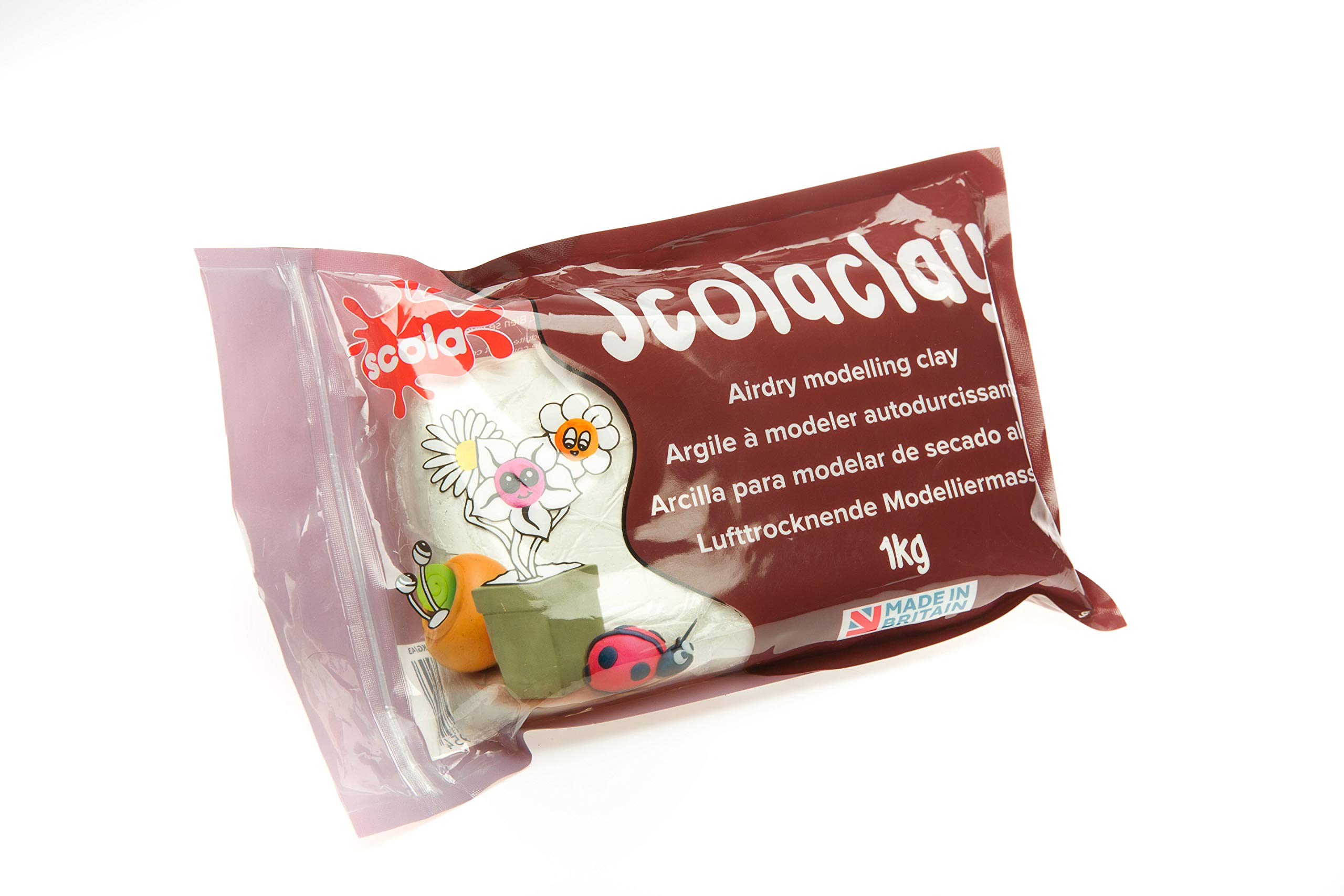 Scola Air Drying and Hardening, Nylon Fibre Reinforced Clay, White, 1Kg - No Kiln Needed, for Children, Adults, Modelling, Moulding, Shaping, Stretching, Use with Tools and Textured Plates