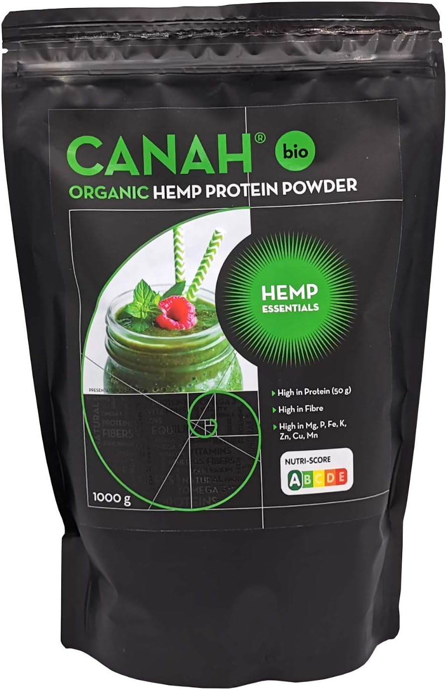Canah® Organic Hemp Protein Powder 1kg Vegan, High in Protein, Fibre, Omega 3 & Omega 6, Amino Acids, Vitamins and Minerals